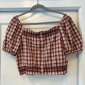 Madewell Seersucker Jeanette Top in Plaid Mahogany